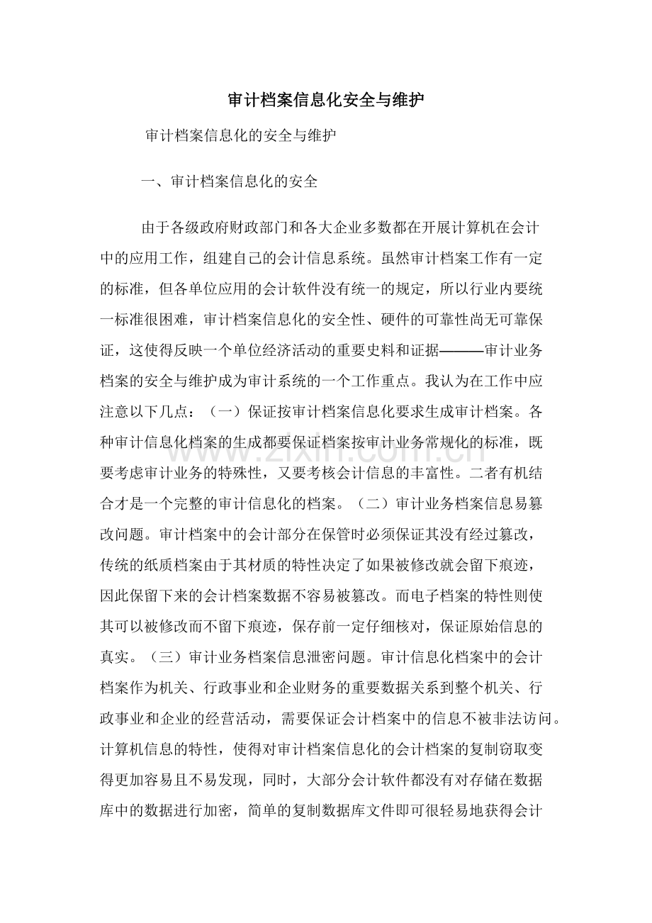 审计档案信息化安全与维护.docx_第1页