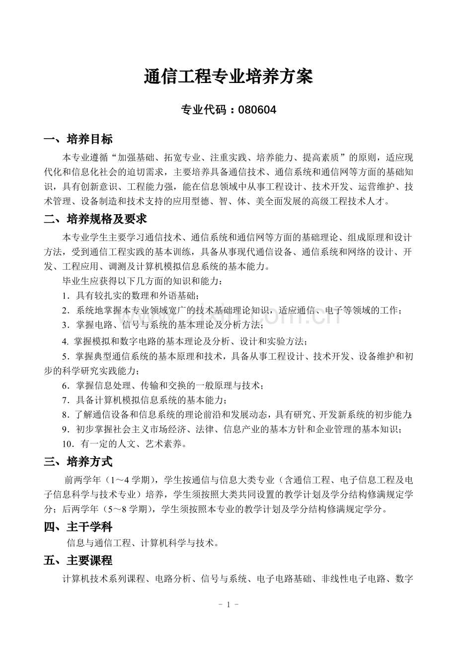 通信工程培养方案..doc_第1页