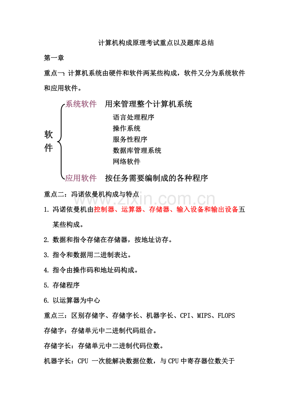 2021年计算机组成原理考试重点以及题库总结.docx_第1页