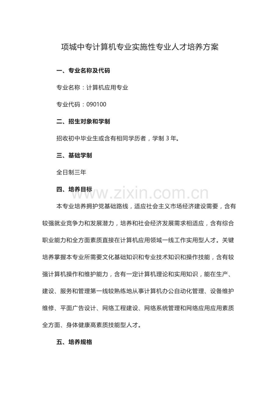 计算机专业实施性专业人才培养专项方案.docx_第1页