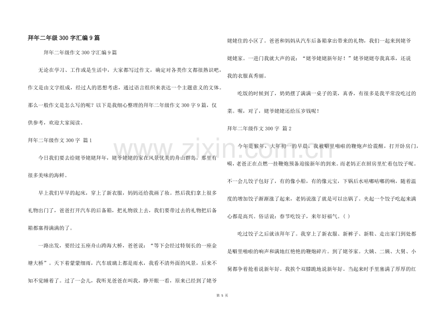 拜年二年级300字汇编9篇.docx_第1页