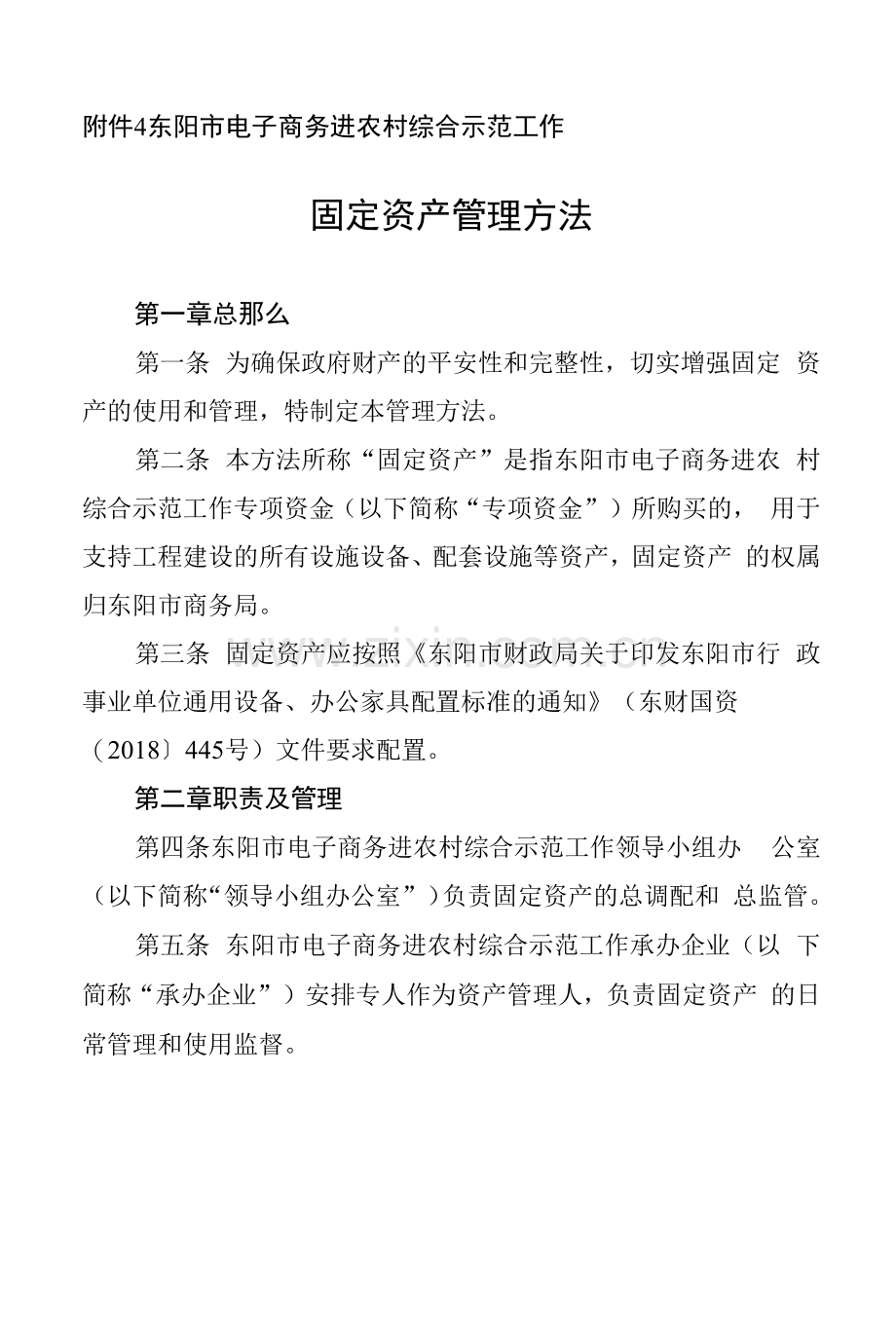 东阳市电子商务进农村综合示范工作固定资产管理办法.docx_第1页