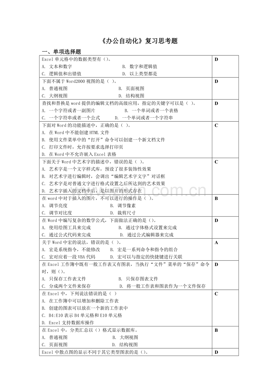 办公自动化复习思考题.doc_第1页