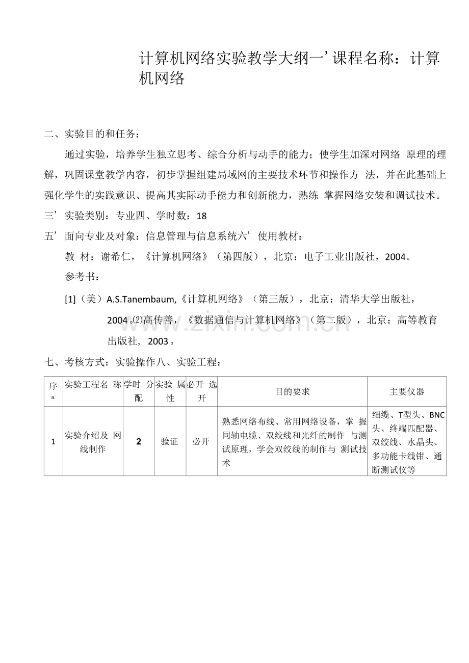 计算机网络实验教学大纲.docx_第1页