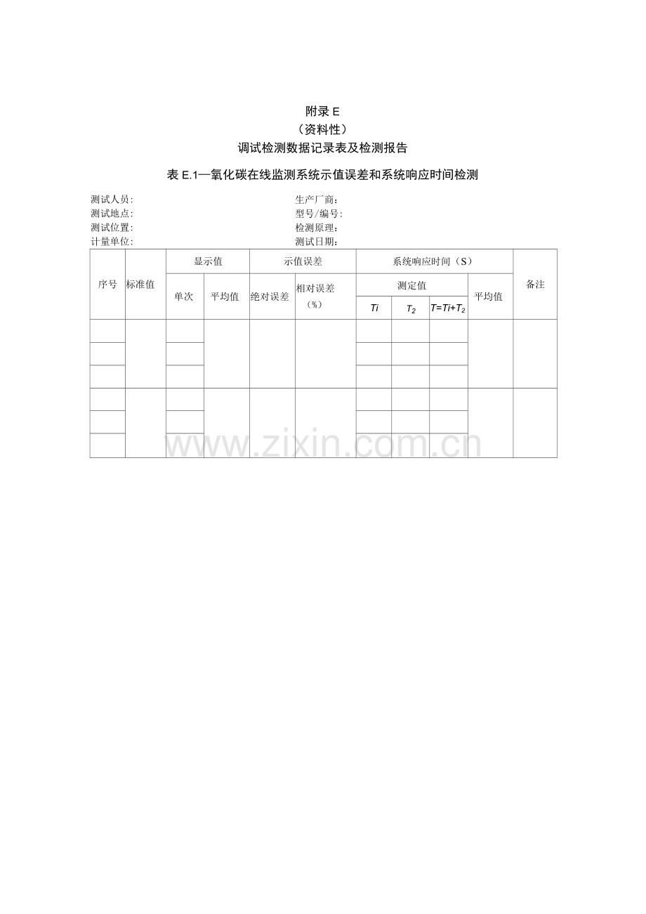 燃煤锅炉一氧化碳在线监测调试检测数据记录表及检测报告、技术指标验收报、日常巡检、校准和维护原始记录表.docx_第1页