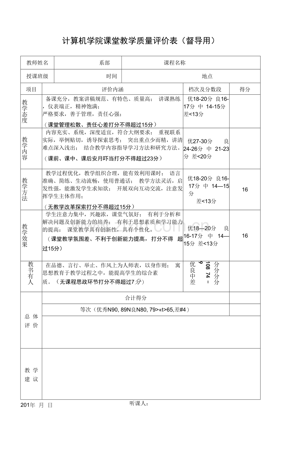 计算机学院课堂教学质量评价表.docx_第1页