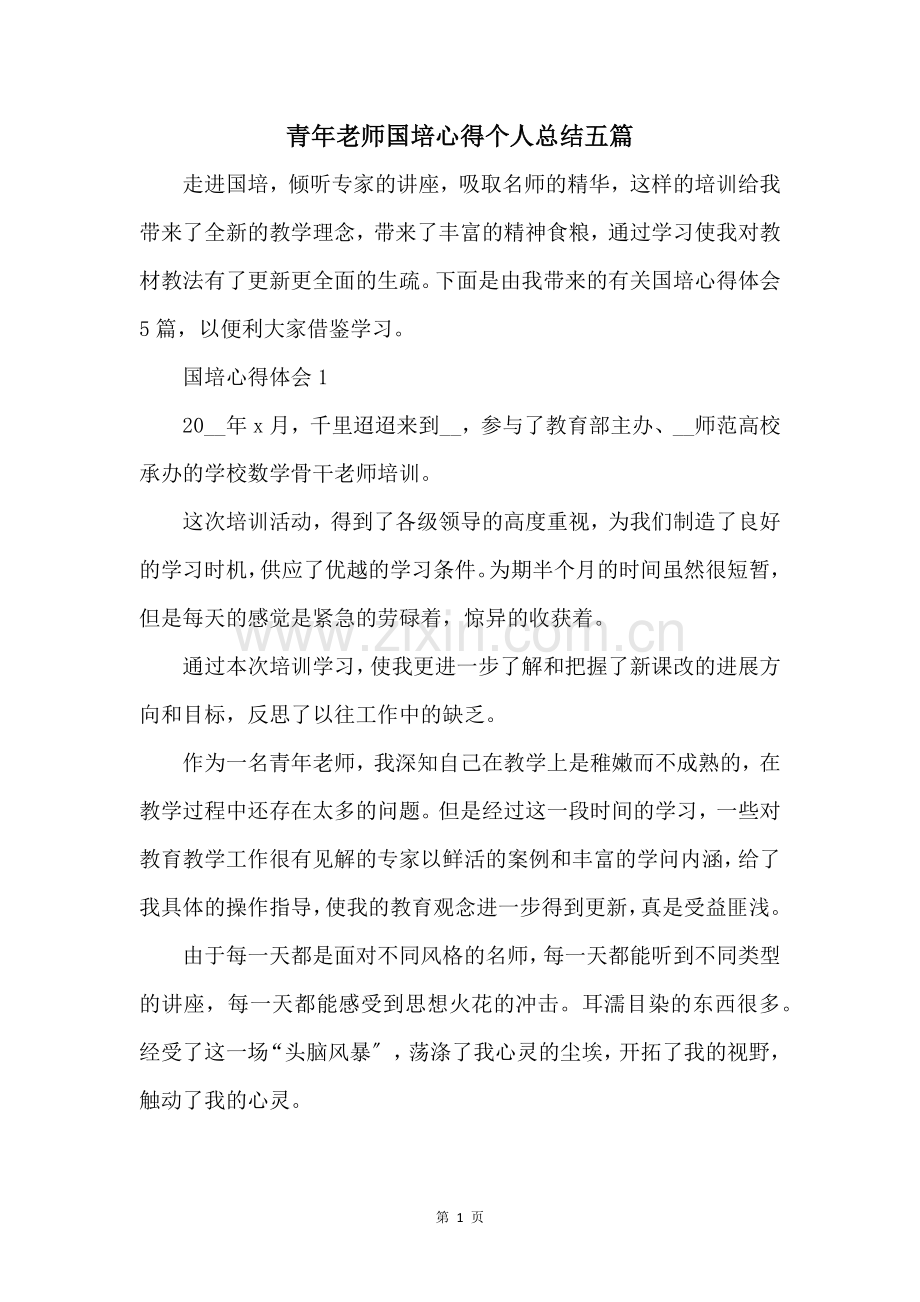 青年教师国培心得个人总结五篇.docx_第1页