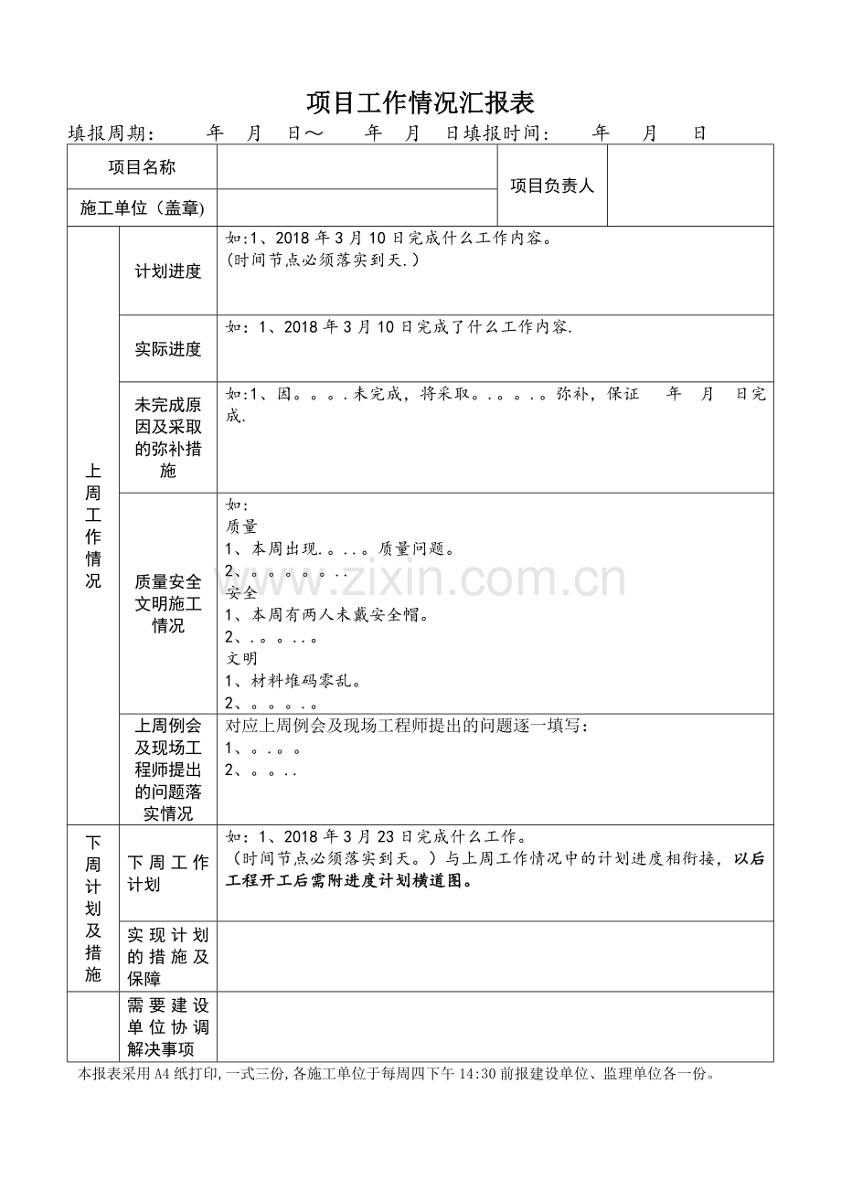 项目施工进度情况汇报表试卷教案.doc_第1页