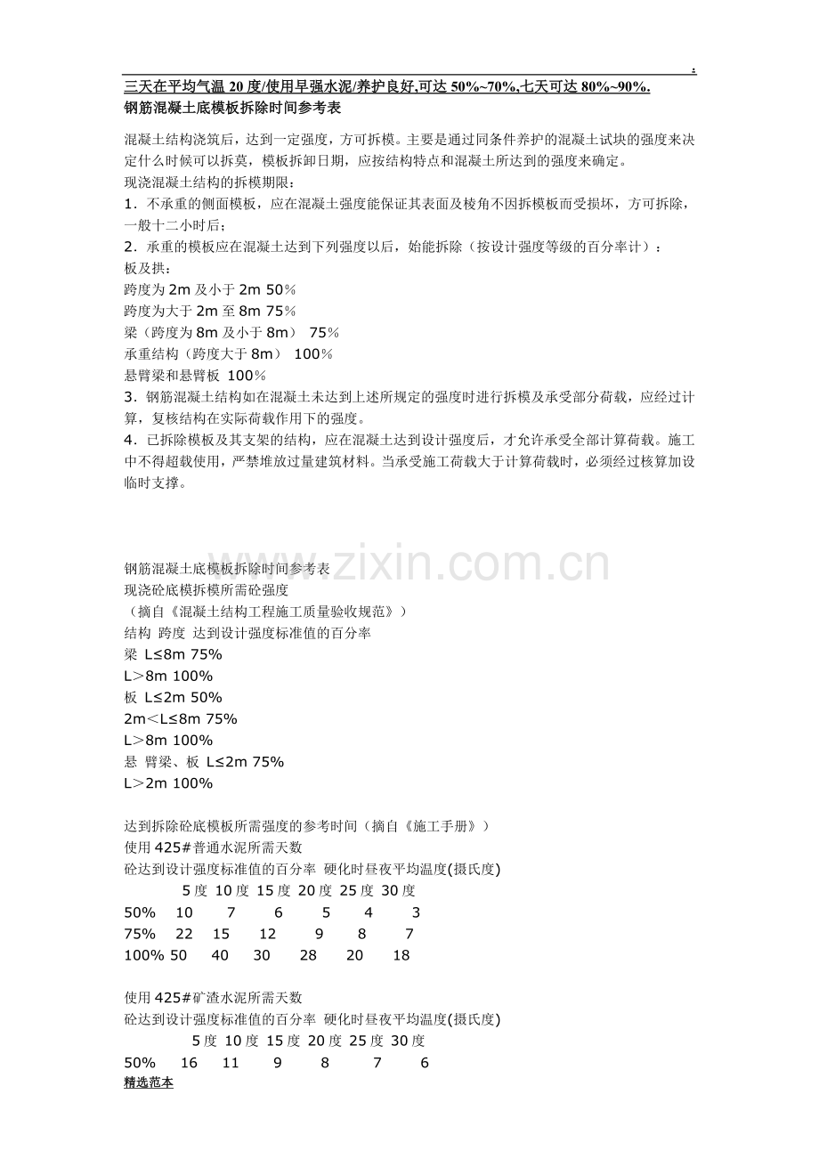 混凝土强度对应时间表.doc_第1页