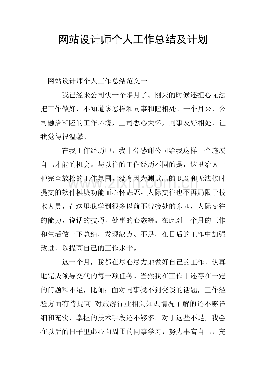 网站设计师个人工作总结及计划.doc_第1页