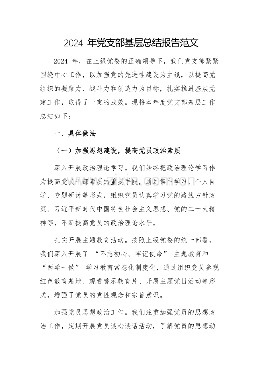 2024 年党支部基层总结报告范文.docx_第1页