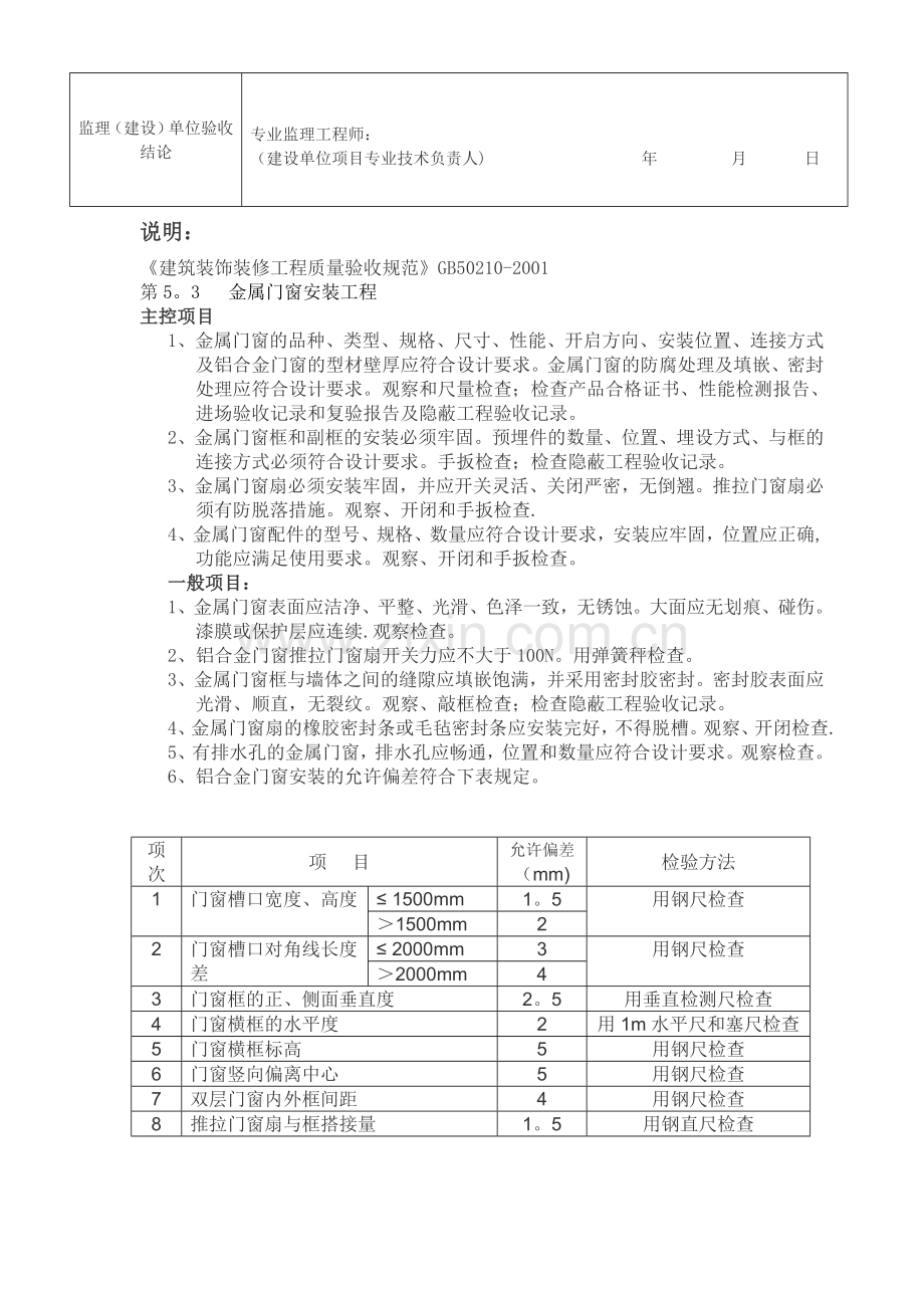 铝合金百叶窗安装工程检验批质量验收记录.doc_第2页