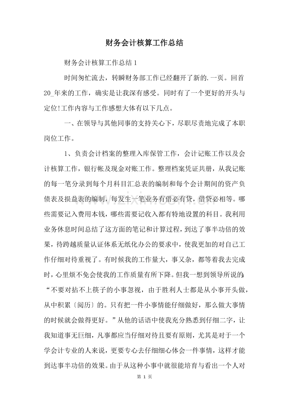 财务会计核算工作总结.docx_第1页