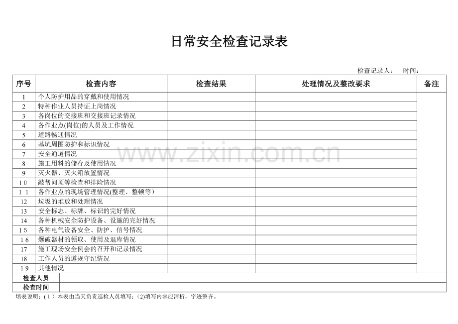 每日安全检查记录表.doc_第1页