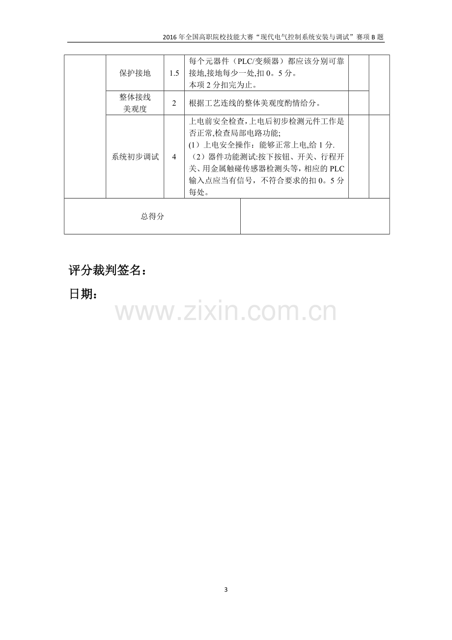 2016年现代电气控制系统安装与调试”赛题B题-评分表.doc_第3页