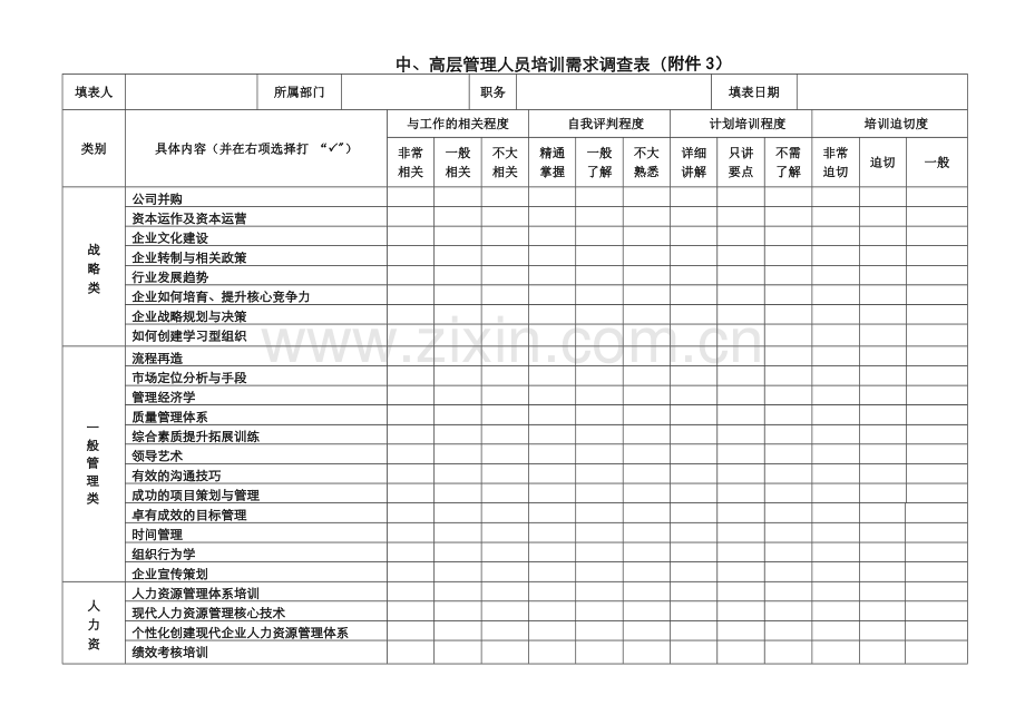 南汽集团中高层培训需求调查表.doc_第1页