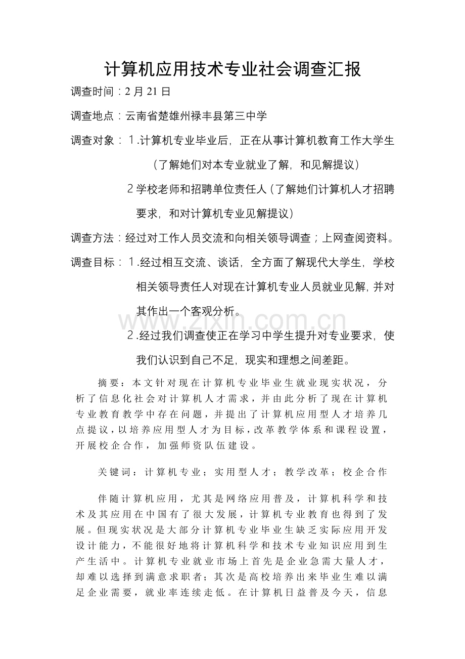 计算机应用关键技术专业社会调查研究报告.doc_第1页