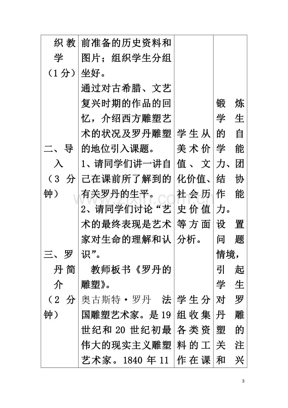 七年级美术上册-第6课《罗丹的雕塑》教案-人美版.doc_第3页