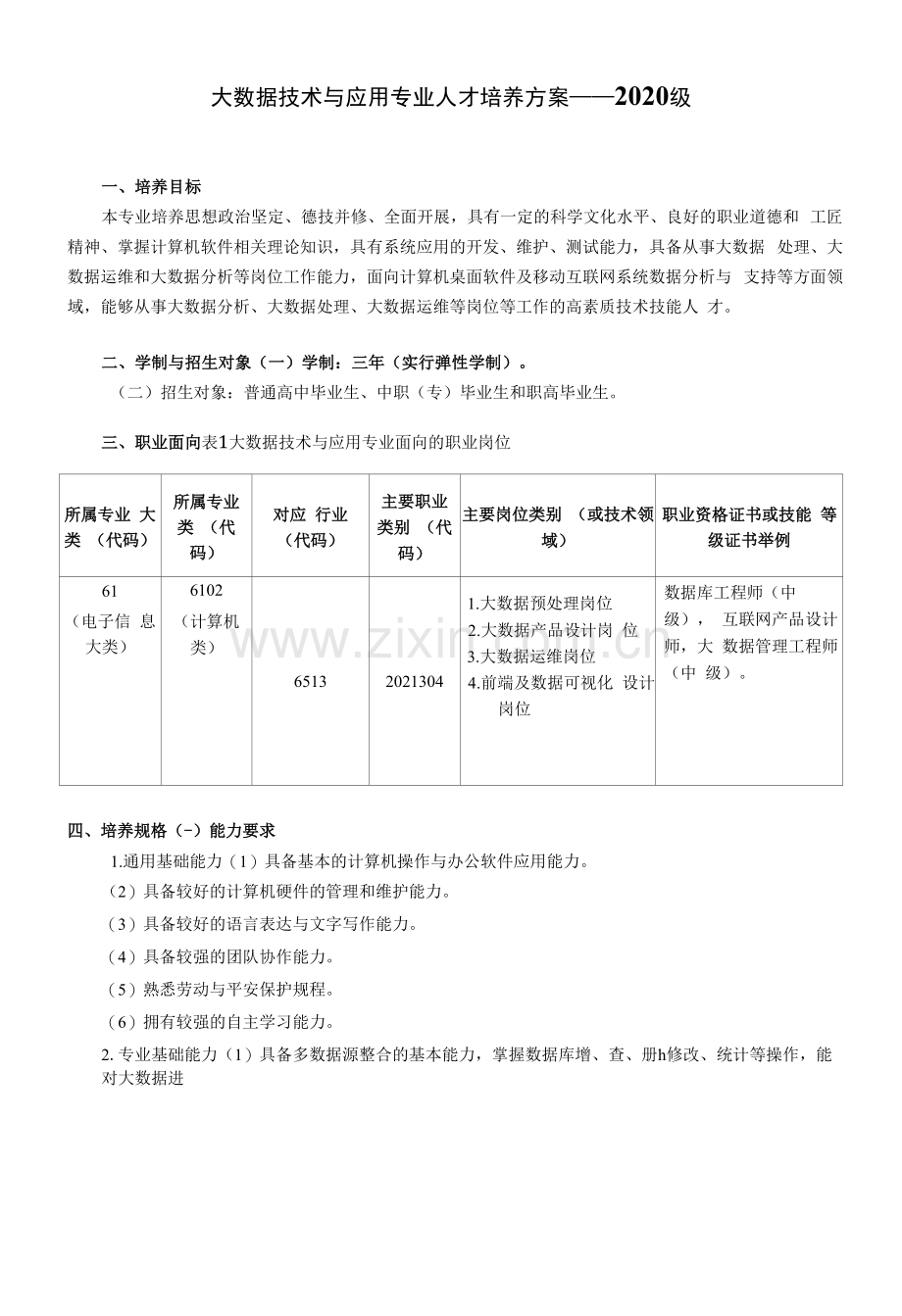 大数据技术与应用专业人才培养方案——2020级.docx_第1页