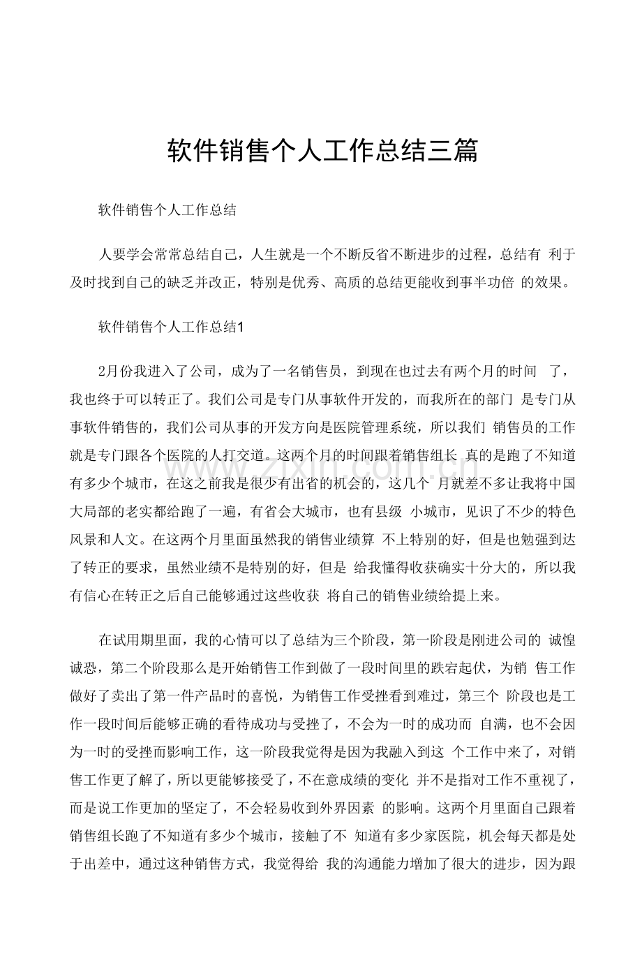 软件销售个人工作总结三篇.docx_第1页