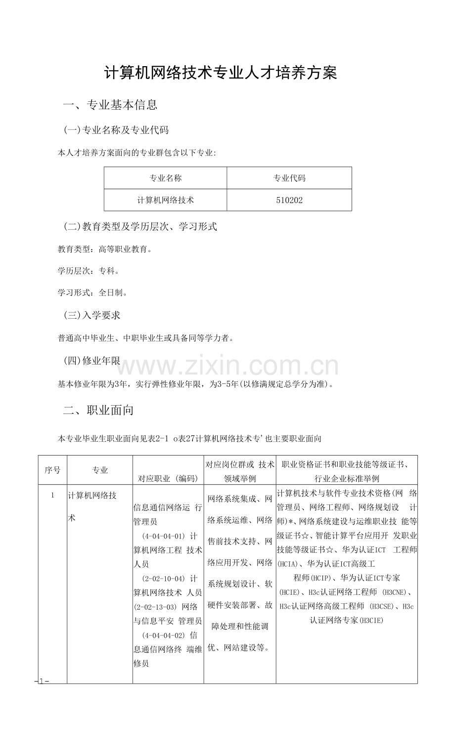 2021级专业人才培养方案(计算机网络技术专业)(高职).docx_第1页