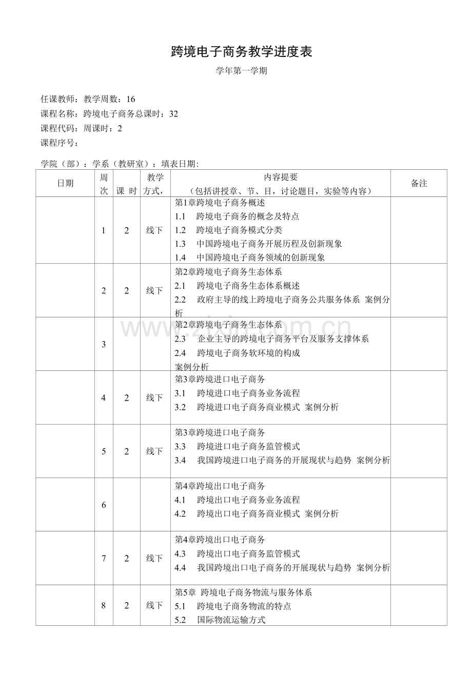 跨境电子商务---教学计划(教学进度表).docx_第1页