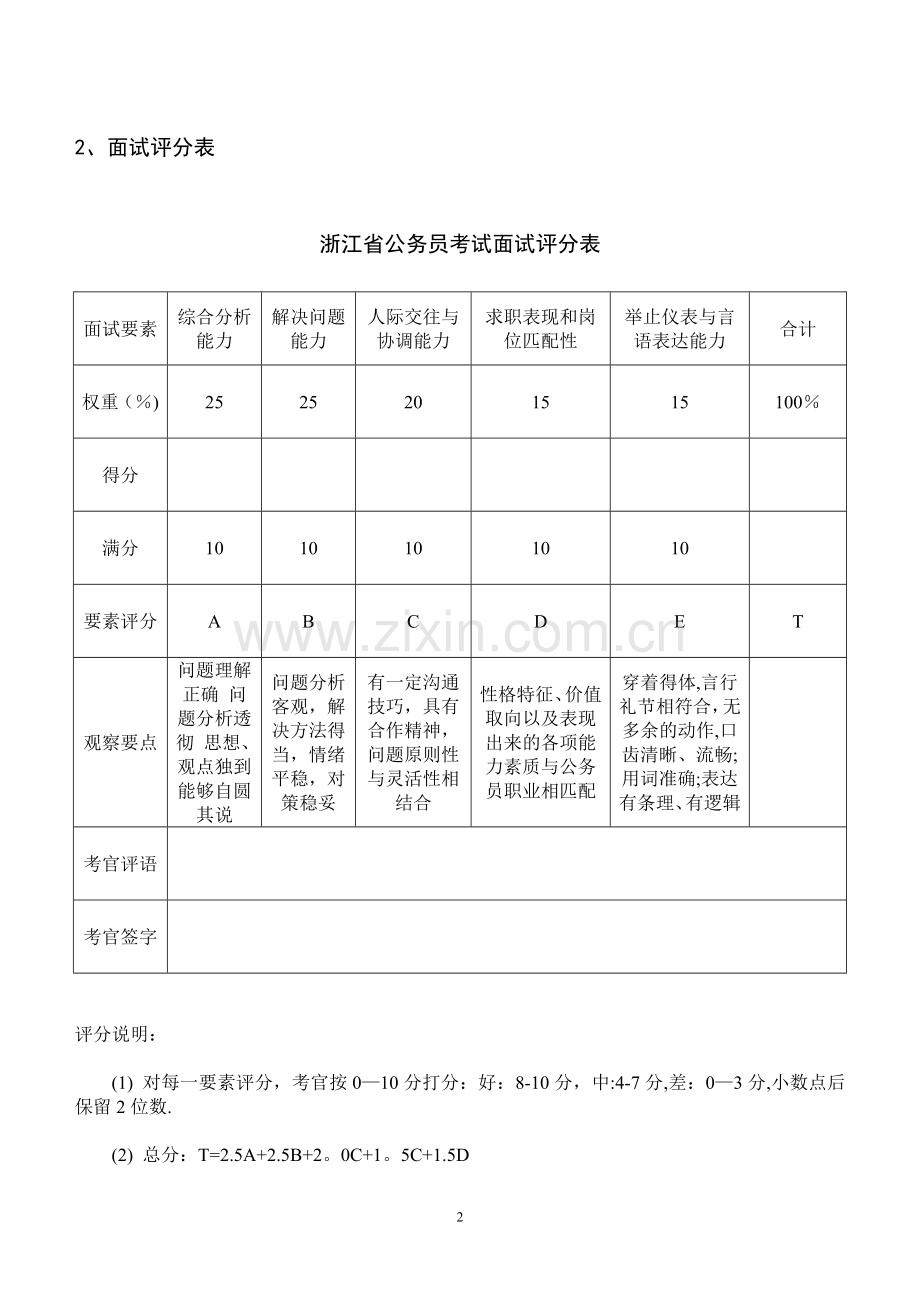 公务员录用考试结构化面试评分标准及参考评分表.doc_第2页