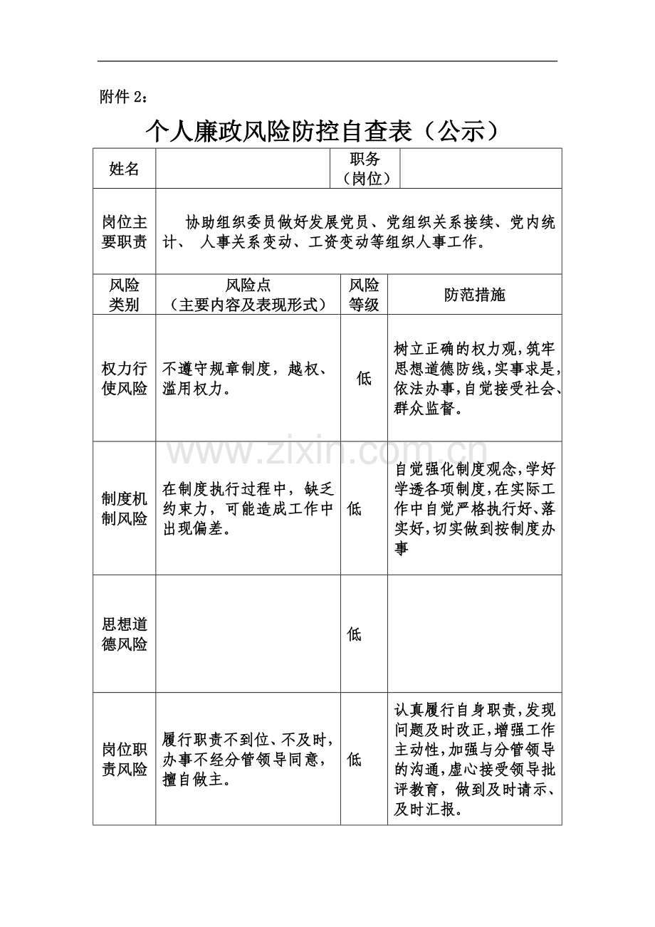 个人廉政风险防控自查表.doc_第2页