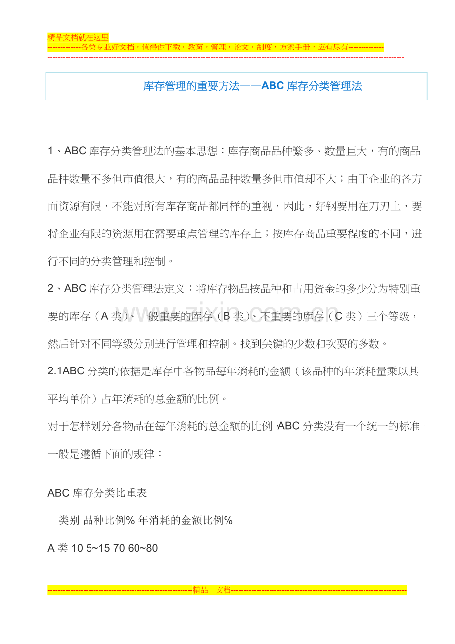 库存管理的重要方法——ABC库存分类管理法.doc_第1页