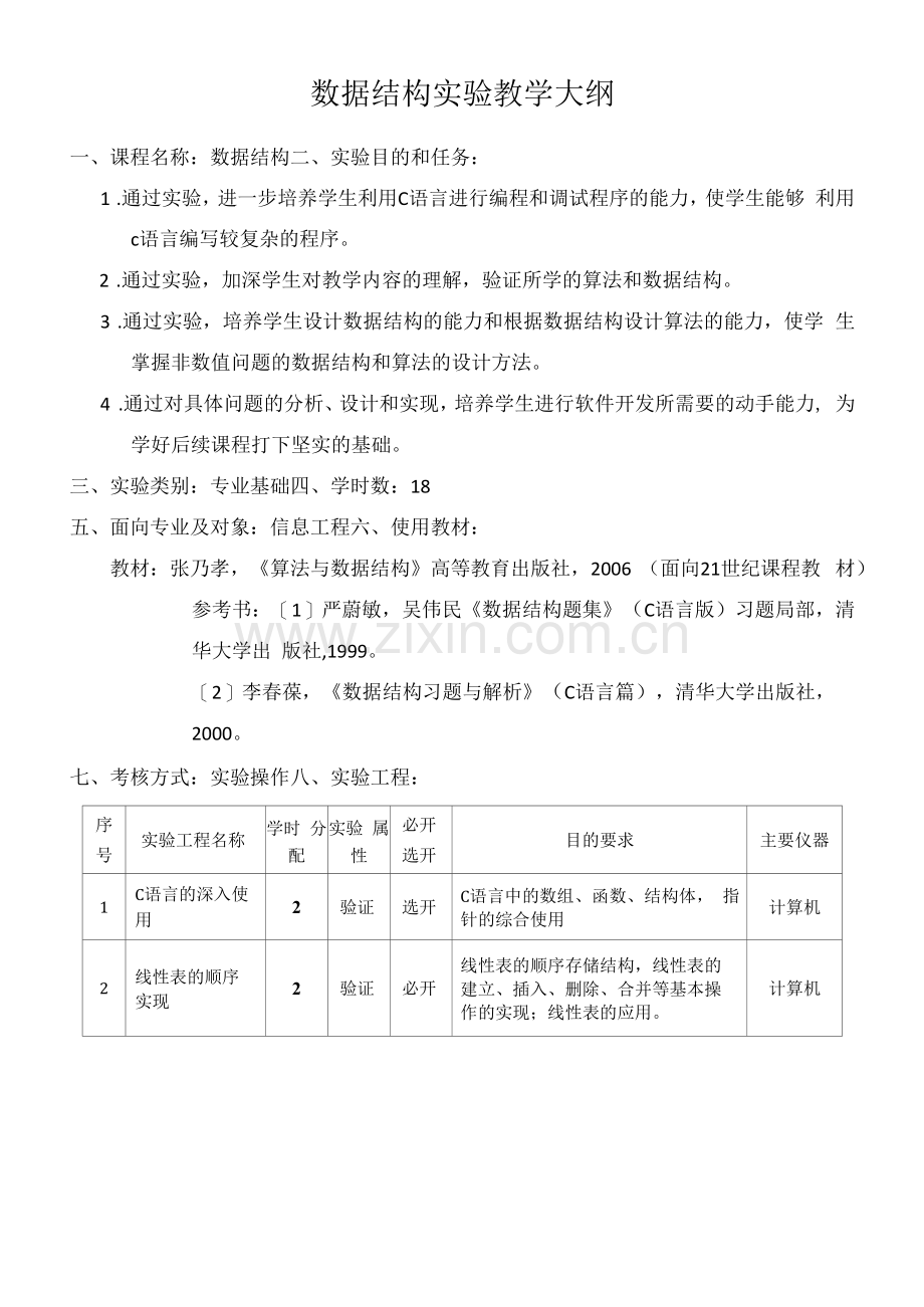 数据结构实验教学大纲.docx_第1页