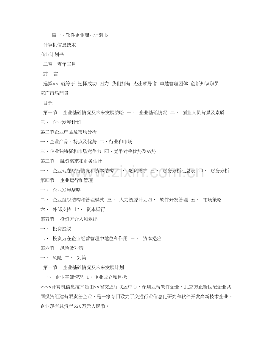 软件行业商业专题计划书.doc_第1页