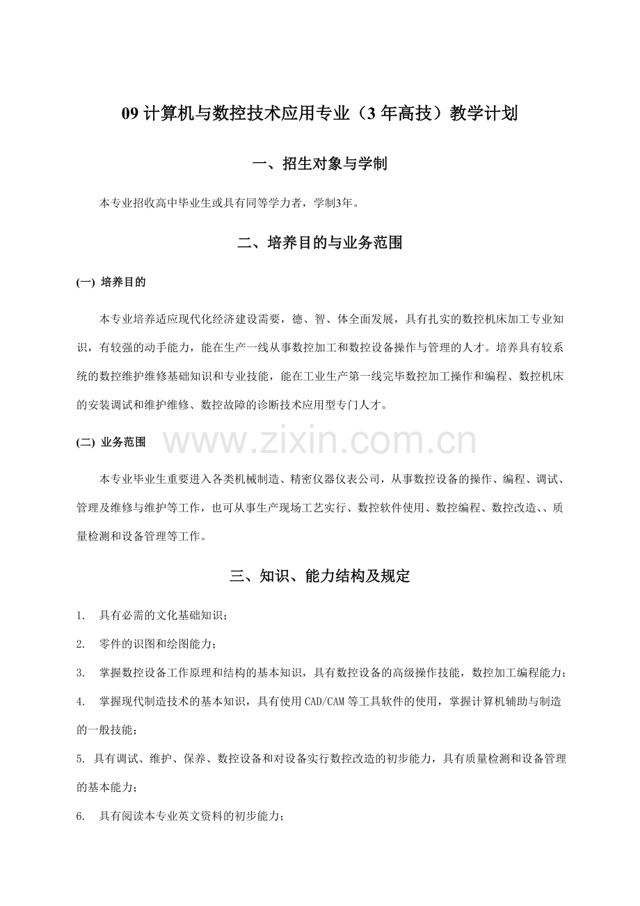 2023年09计算机与数控技术应用专业(3年高技)教学计划.doc_第1页