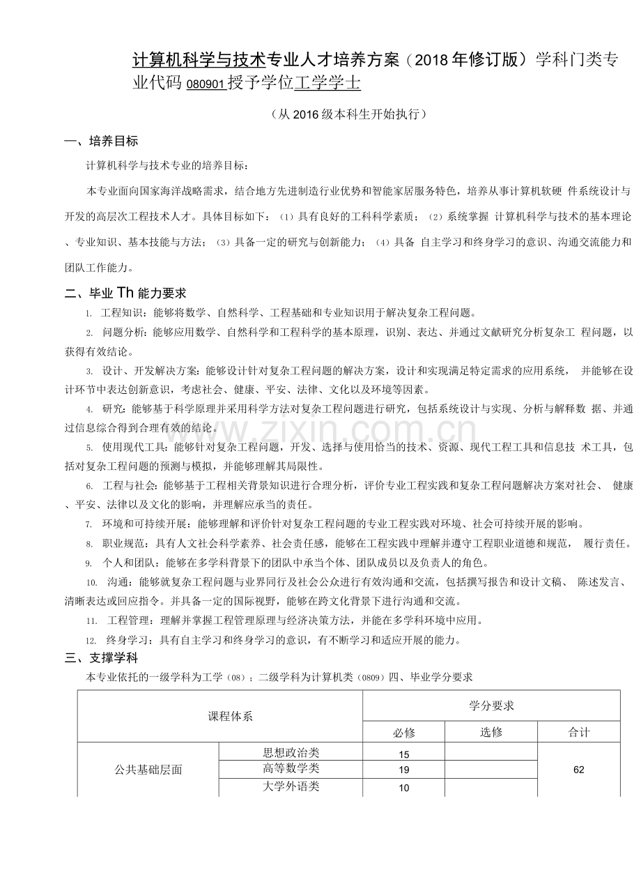 计算机科学与技术专业人才培养方案(2018-年修订版).docx_第1页