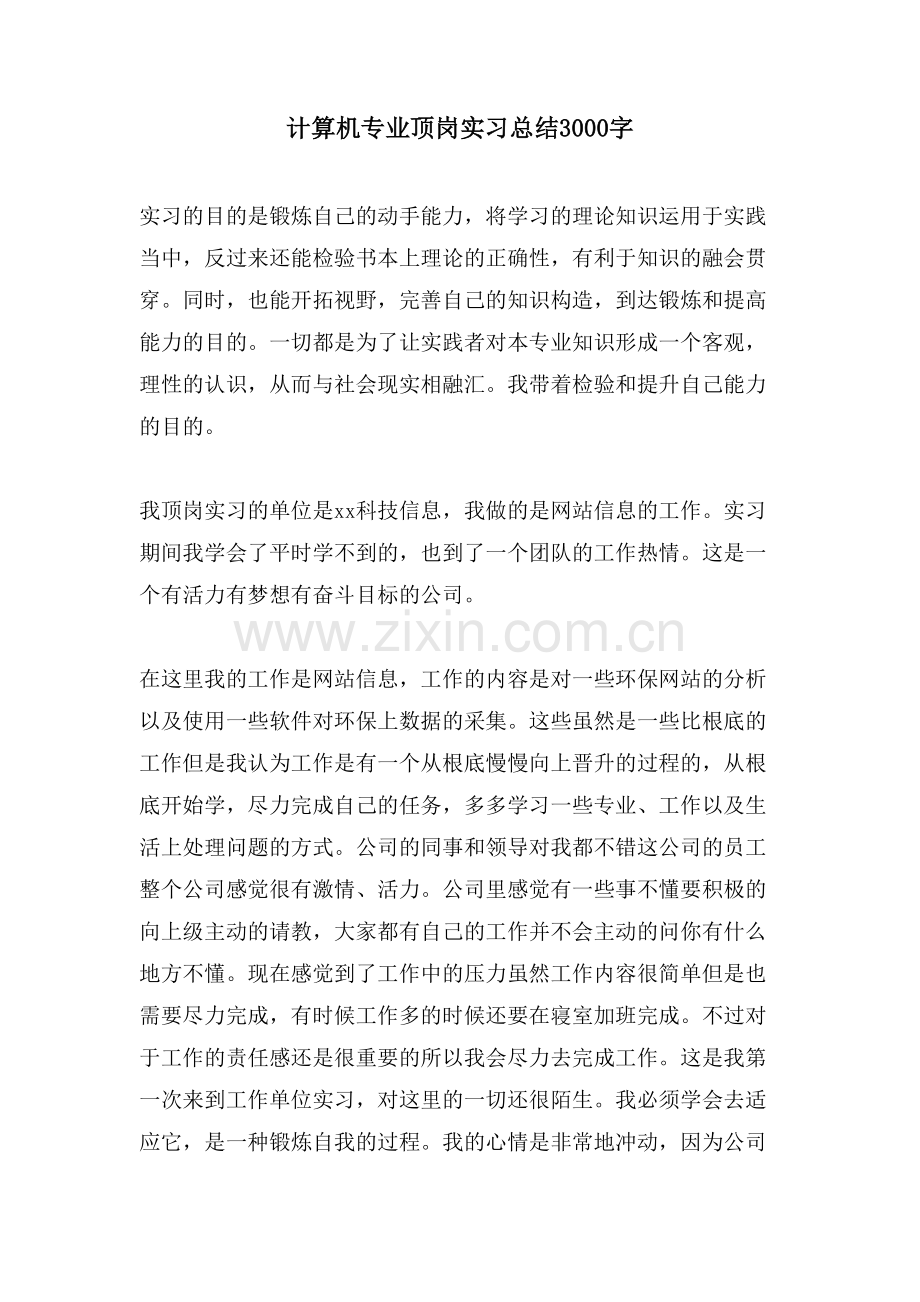 计算机专业顶岗实习总结3000字.doc_第1页