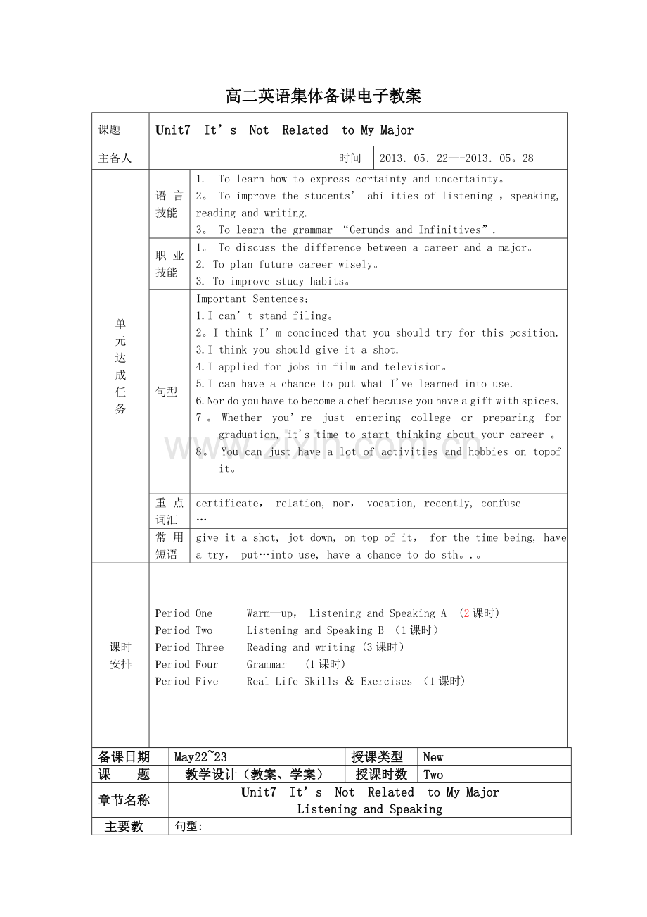 凤凰职教高二英语集体备课Unit7电子教案-2.doc_第1页