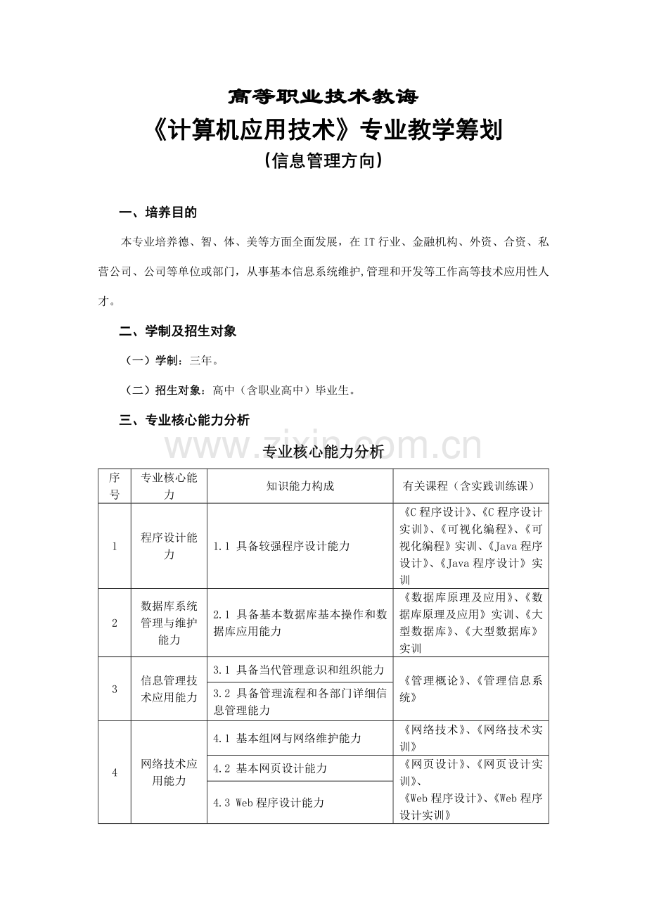 计算机应用信息管理方向专业人才培养方案样本.doc_第1页