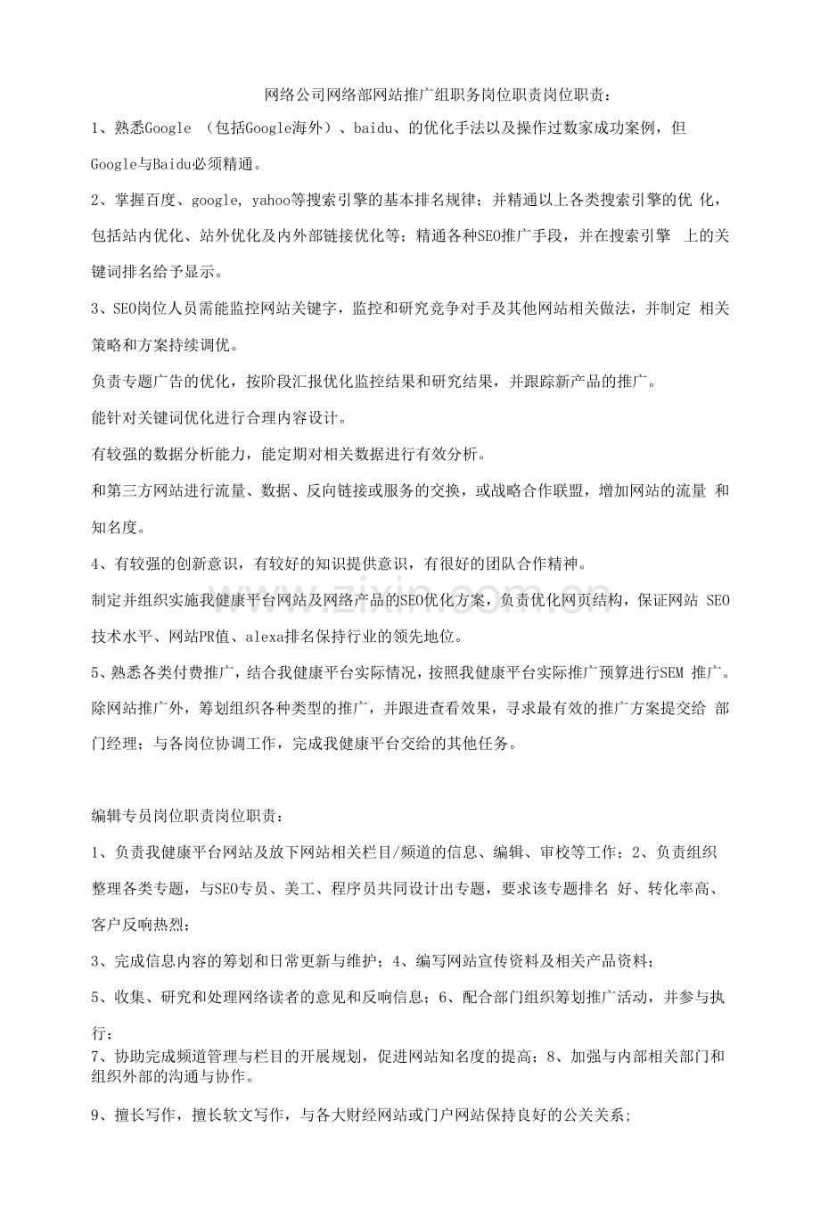 网络公司网络部网站推广组职务岗位职责.docx_第1页