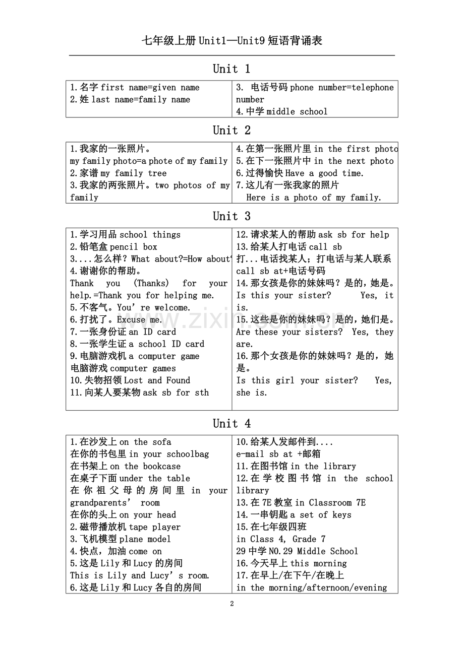 七上英语短语背诵表.docx_第2页