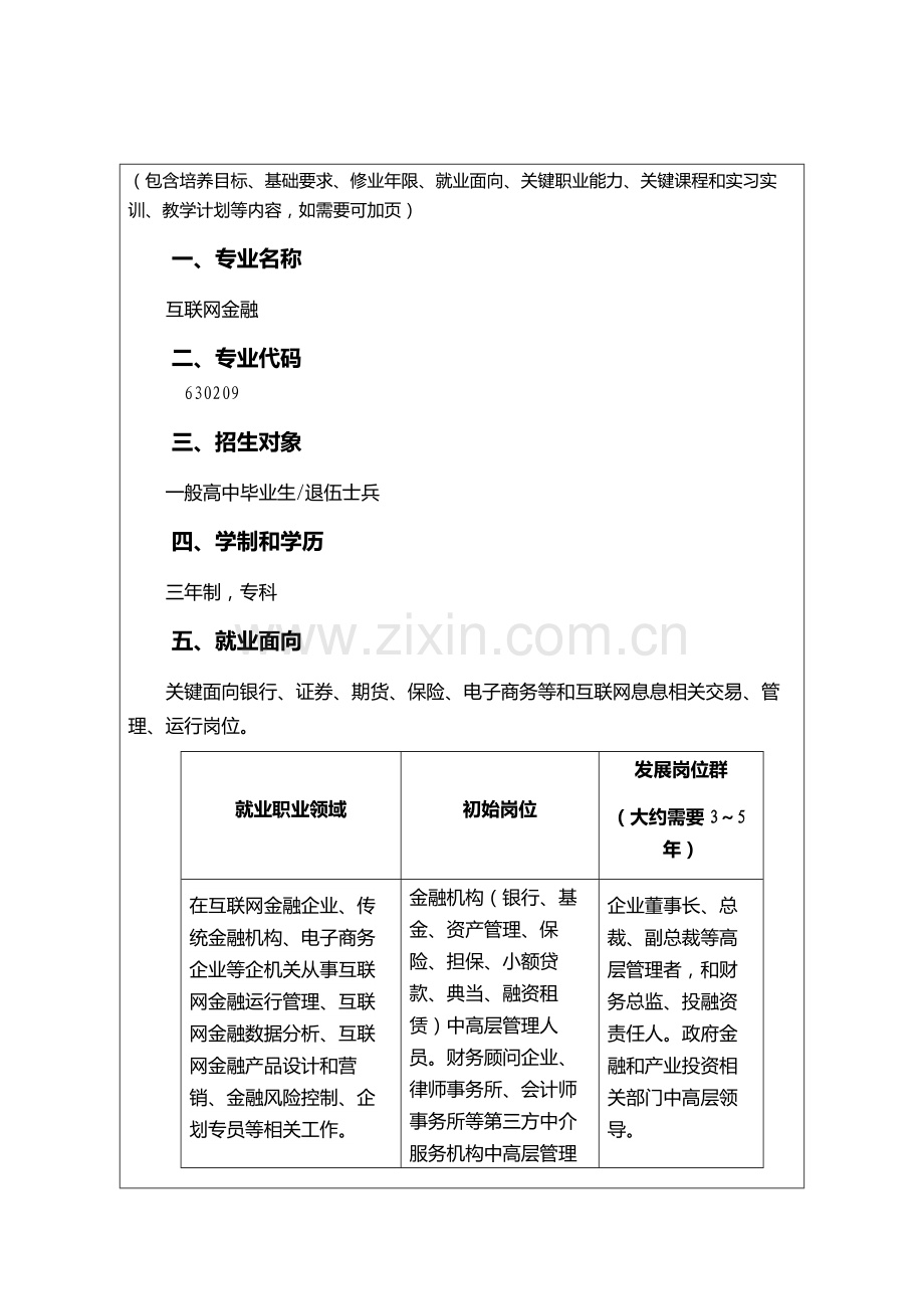 互联网金融专业人才培养专项方案综合型材料.docx_第1页