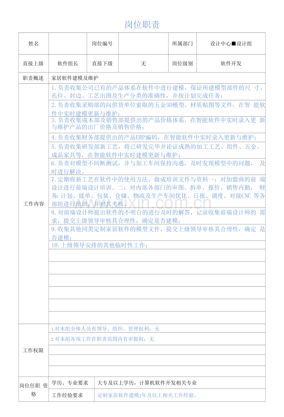 定制家具软件开发建模岗位职责.docx_第1页