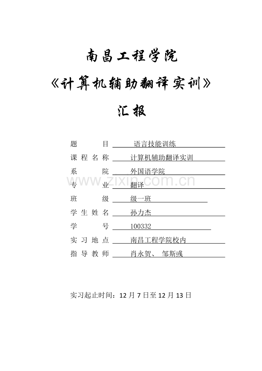 计算机辅助翻译实训总结报告格式.docx_第1页