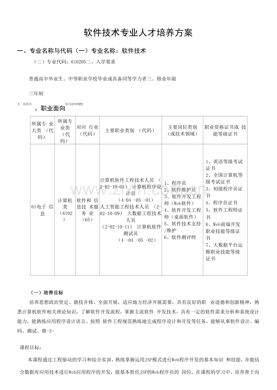 软件技术专业人才培养方案(高职).docx_第1页