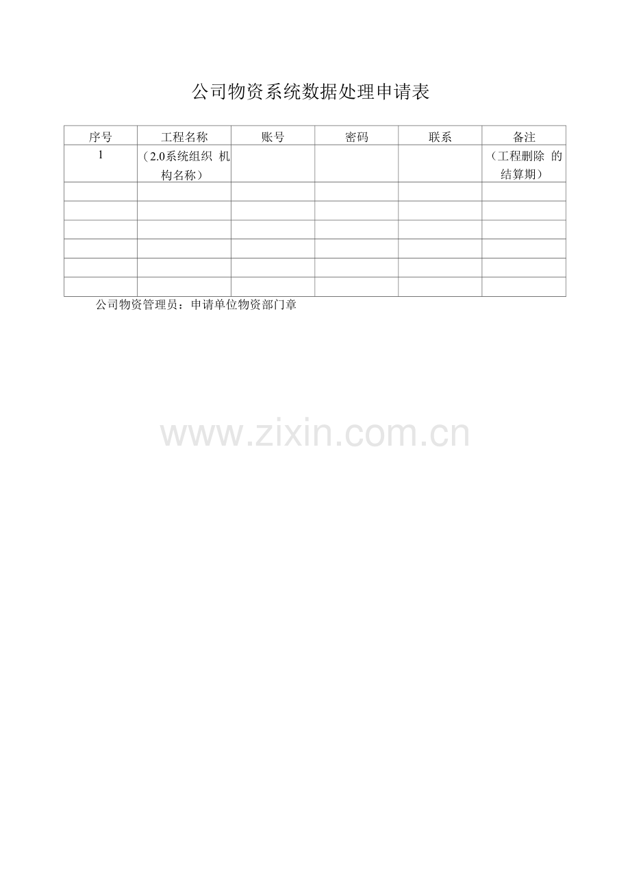 公司物资系统数据处理申请表.docx_第1页