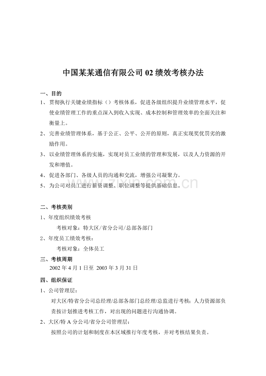 中国某通信有限公司FY绩效考核办法.docx_第1页