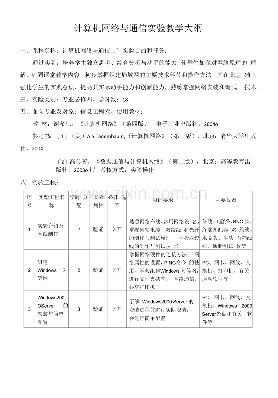 计算机网络与通信实验教学大纲.docx_第1页