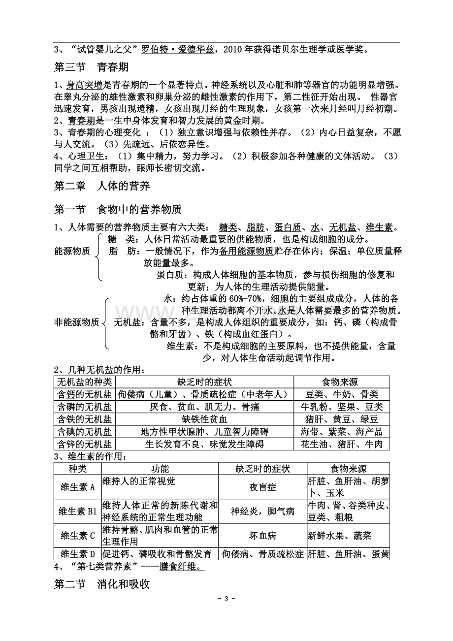 七年级下册生物学知识点汇总汇总.doc_第3页