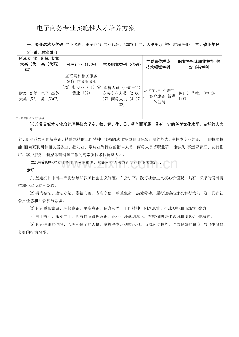 电子商务专业实施性人才培养方案(中职).docx_第1页