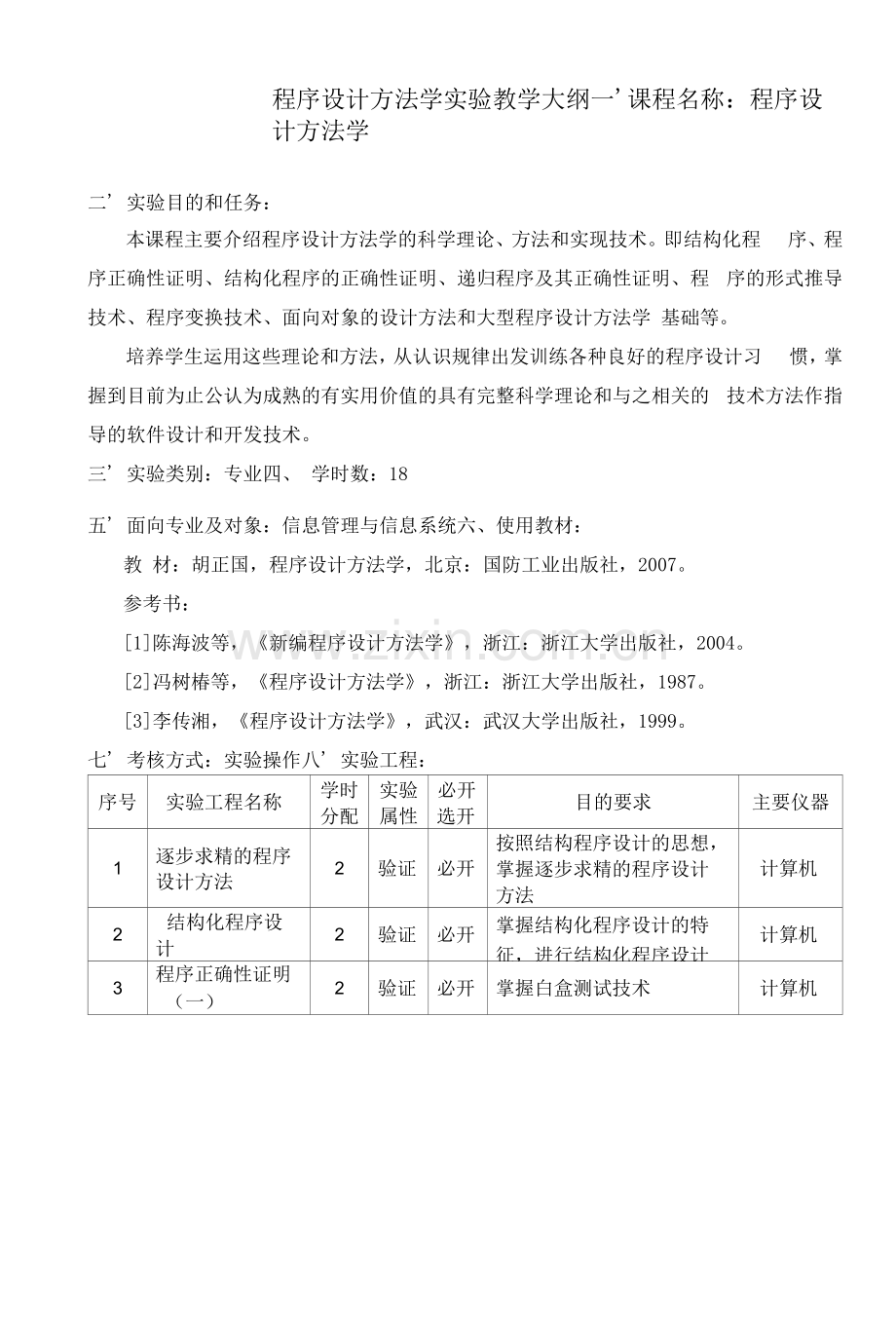 程序设计方法学实验教学大纲.docx_第1页