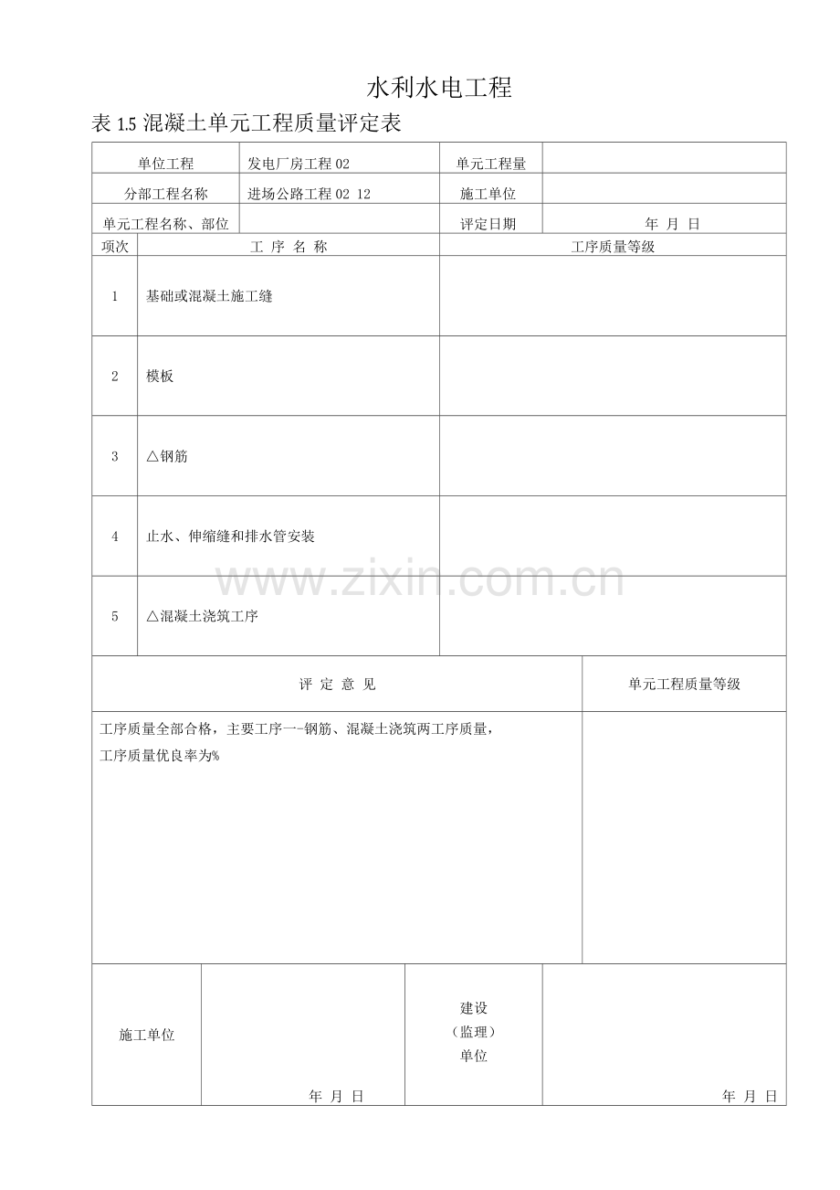 混凝土路面单元工程质量评定表.docx_第1页