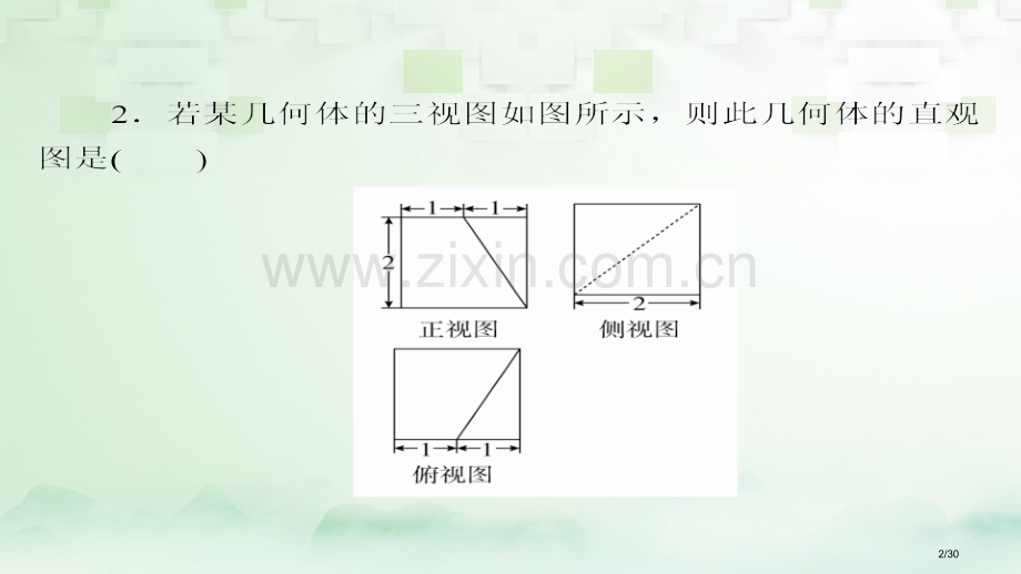 高考数学总复习第7章立体几何7.1空间几何体的结构及其三视图和直观图模拟演练理市赛课公开课一等奖省名.pptx_第2页